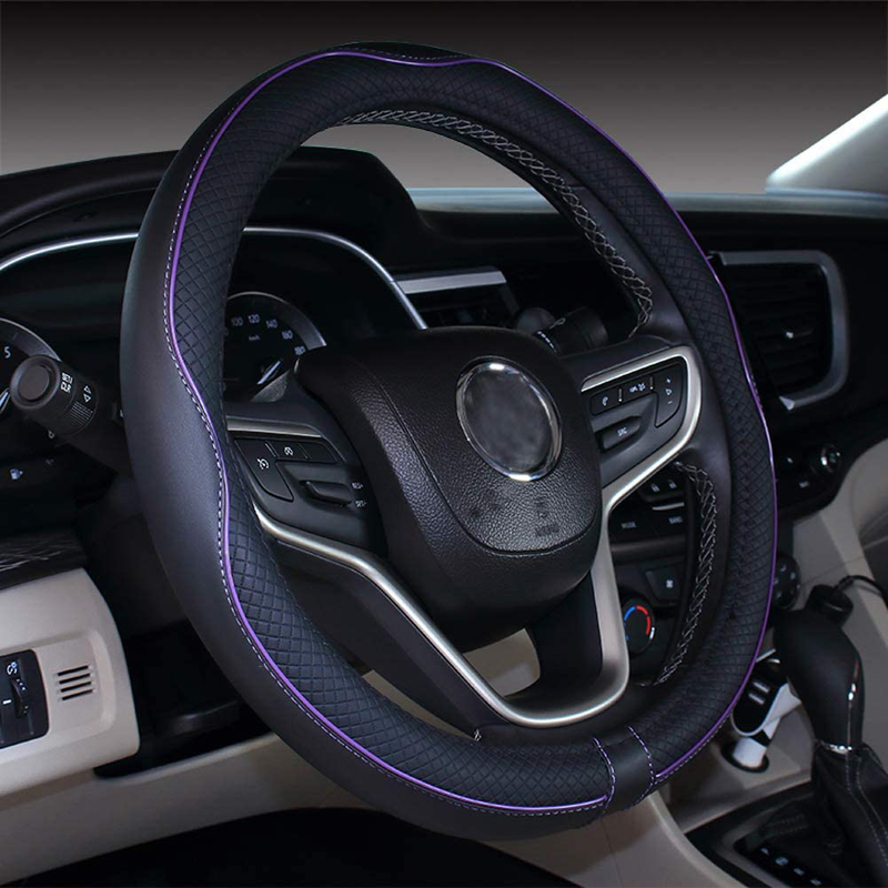 Mayco Bell Microfiber Leather Car Medium Steering wheel Cover (14.5''-15'',Black Dark Blue) Vehicles & Parts > Vehicle Parts & Accessories > Vehicle Maintenance, Care & Decor > Vehicle Decor > Vehicle Steering Wheel Covers Mayco Bell Black Purple 14.5- 15''(fit for mostly cars) 
