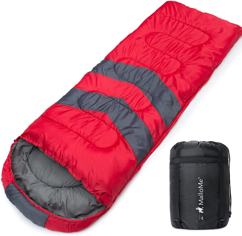 Mallome Sleeping Bags for Adults Kids & Toddler - Camping Accessories Backpacking Gear for Cold Weather & Warm - Lightweight Equipment with Ultralight Compact Bag - Girls Boys Single & Double Person Sporting Goods > Outdoor Recreation > Camping & Hiking > Sleeping BagsSporting Goods > Outdoor Recreation > Camping & Hiking > Sleeping Bags MalloMe Ruby Red with Stripes Single - 31in x 86.6" 