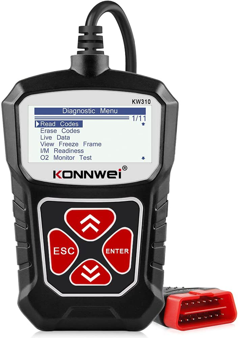 KONNWEI KW310 OBD2 Scanner Full OBDII Functions 10 Modes Car Engine Diagnostic Scanner Tool for All 1996 and Newer Cars (Black)  KONNWEI Black  