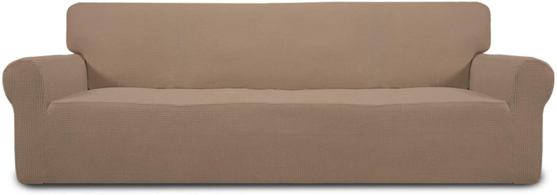 Easy-Going Stretch Sofa Slipcover 1-Piece Couch Sofa Cover Furniture Protector Soft with Elastic Bottom for Kids, Spandex Jacquard Fabric Small Checks(Sofa,Dark Gray) Home & Garden > Decor > Chair & Sofa Cushions Easy-Going Camel XX Large 