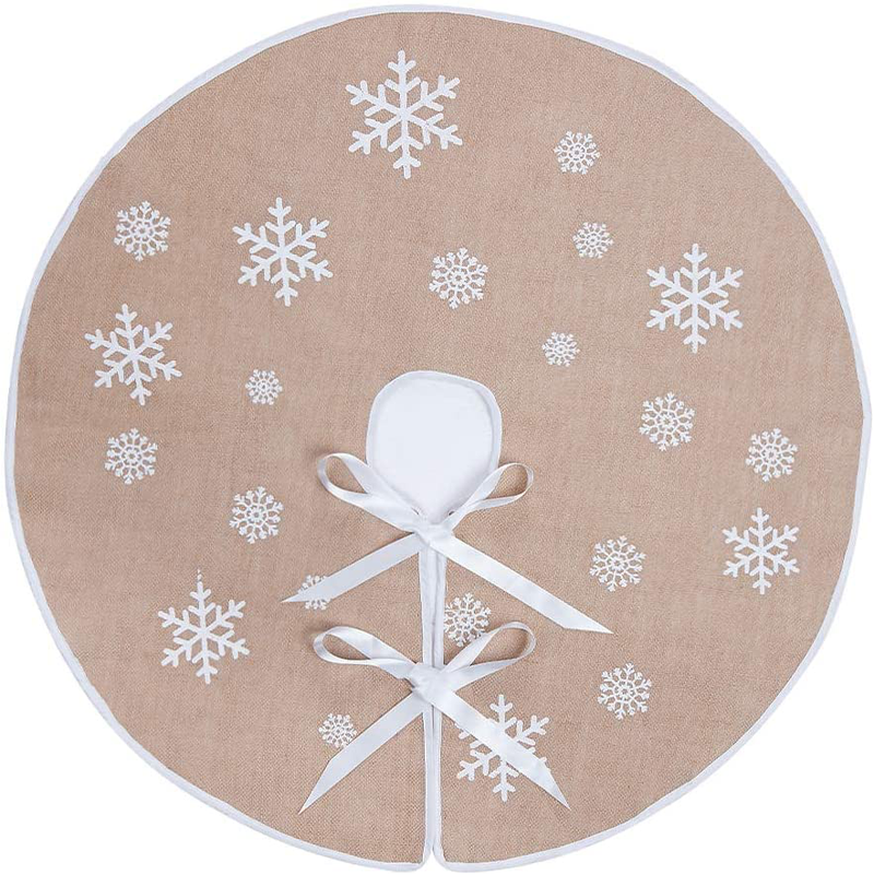MACTING Countryside Burlap Tree Skirt Christmas 30 Inch White Snowflake Printed Xmas New Year Holiday Decorations Indoor Outdoor Home & Garden > Decor > Seasonal & Holiday Decorations > Christmas Tree Skirts MACTING Kahki 30" 
