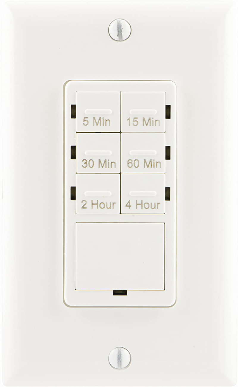 GE Push-Button Countdown Timer Switch, 5-15-30 Minute/1-2-4 Hour, ON/Off, No Neutral Wire Needed, Ideal for Lights, Exhaust Fans, Heaters, Wall Plate Included, 15318 , White