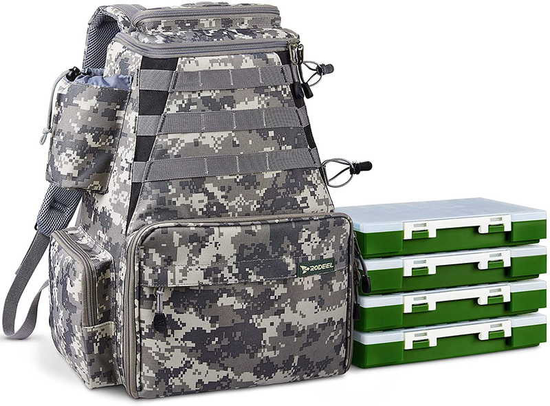 Rodeel Fishing Tackle Backpack 2 Fishing Rod Holders with 4 Tackle Boxes, Large Storage,Backpack for Trout Fishing Outdoor Sports Camping Hiking Sporting Goods > Outdoor Recreation > Fishing > Fishing Tackle Rodeel D.Acu.Camouflag Bag-with 4 Trays  