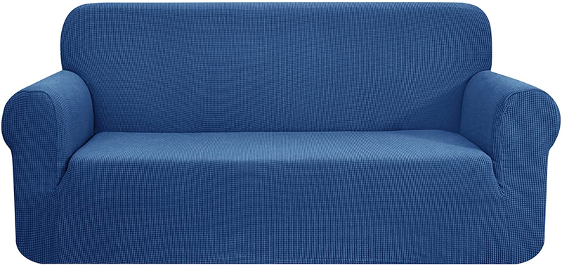 CHUN YI Stretch Sofa Slipcover 1-Piece Couch Cover, 3 Seater Coat Soft With Elastic, Checks Spandex Jacquard Fabric, Large, Black Home & Garden > Decor > Chair & Sofa Cushions CHUN YI French Blue X-Large 