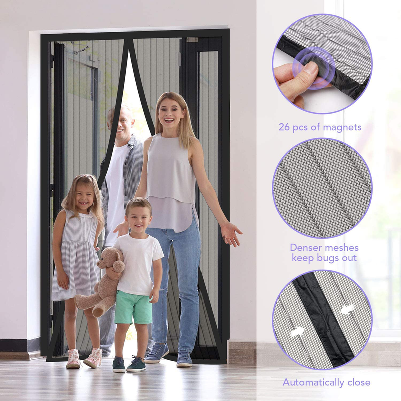 Titan Mall Magnetic Screen Door 39"W X 82"H with Super Tight Self Closing Magnetic Seal and Full Frame Hook & Loop Durable Polyester Mesh Curtain Door Net Screen with Magnet Black Sporting Goods > Outdoor Recreation > Camping & Hiking > Mosquito Nets & Insect Screens Titan mall   