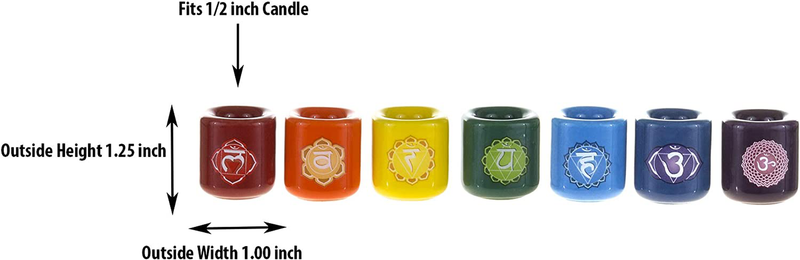 Mega Candles 7 pcs Ceramic 1/2 Inch Diameter Chakra Chime Ritual Spirtual Energy Spell Candle Holders - Assorted Colors