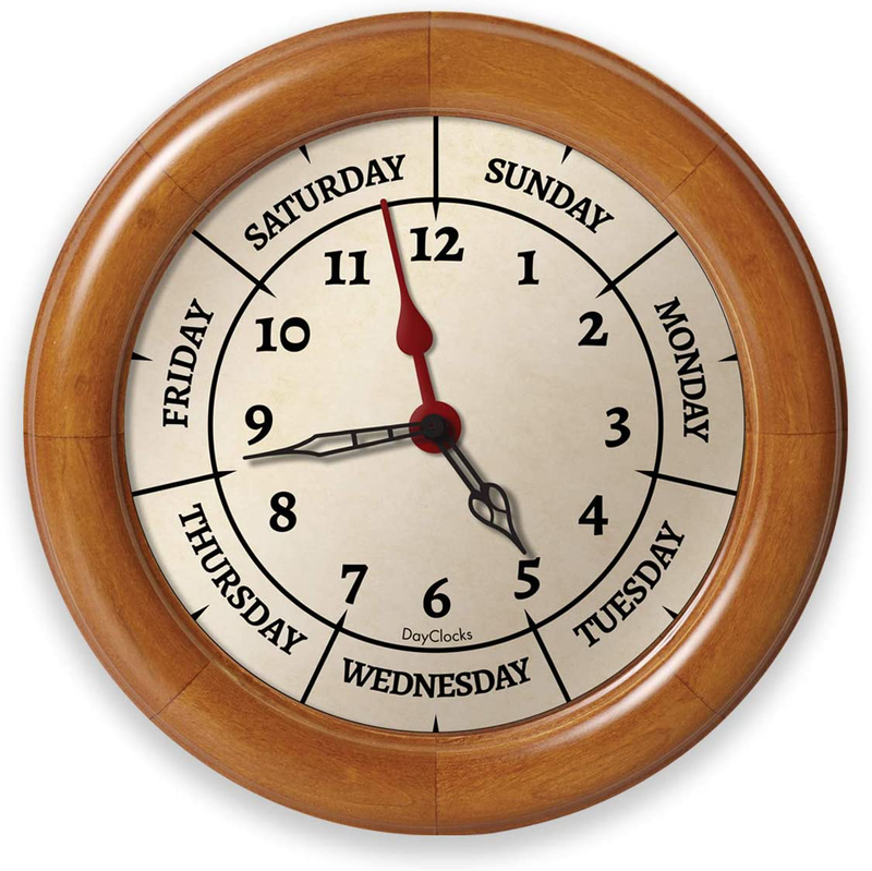 DayClocks Time & Day-of-The-Week Wall Clock with Solid Wood Frame – Weekly Analog Clock with Days, Hours & Minutes – Quiet Wall Mounted Clock - Ideal Retirement Gift for Men & Women Home & Garden > Decor > Clocks > Wall Clocks DayClocks Pine Wood - 10"  