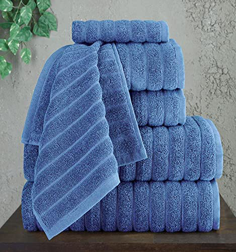 Classic Turkish Towels Luxury Ribbed Bath Towels - Soft Thick Jacquard Woven 6 Piece Bath Set Made with 100% Turkish Cotton (Blue) Home & Garden > Linens & Bedding > Towels Classic Turkish Towels   