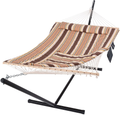 SUNCREAT Outdoor Double Hammock with Stand, Two Person Cotton Rope Hammock with Polyester Pad, Circle Pattern Home & Garden > Lawn & Garden > Outdoor Living > Hammocks SUNCREAT Brown Stripe  