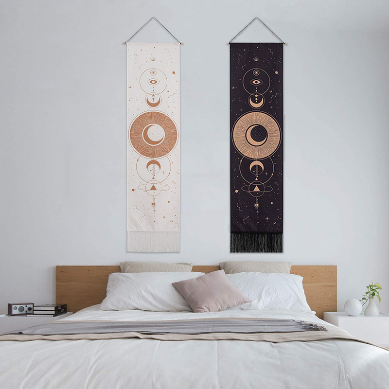 Moon Phase Tapestry Wall Hanging Black Moon Stars Vertical Tapestry for Men Moon Phases Wall Art Small Long Tapestry for Bedroom, Living Room Decor (black moon) Home & Garden > Decor > Artwork > Decorative Tapestries mchatte   