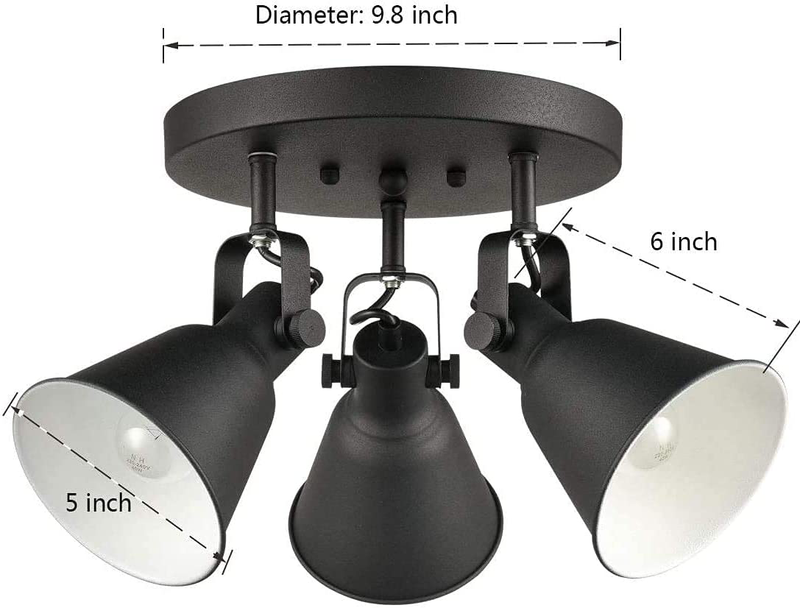 EUL Multi-Directional Ceiling Spot Light,Adjustable round Track Lighting,Semi Flush Mount Matte Black-3 Light
