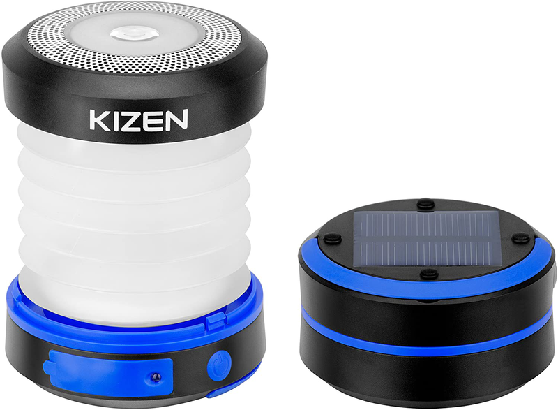 Kizen LED Camping Lanterns - Solar Powered or USB Rechargeable Emergency Lights - Collapsible Camp Lanterns for Power Outages, Night Hiking & Camping, Blue