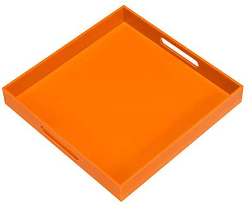 KEVLANG Glossy White Sturdy Acrylic Serving Tray with Handles-10x15Inch-Serving Coffee Appetizer Breakfast Butler-Kitchen Countertop-Makeup Drawer Organizer-Vanity Table Tray-Ottoman Tray Home & Garden > Decor > Decorative Trays KEVLANG Glossy Orange 12"x12"x2"H 