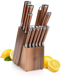 Gold Knife Set with Walnut Knife Block, 13-piece Kitchen Knives Stainless Steel Gold Knives Set, Full Tang, Knives Gold - Gold Kitchen Accessories Home & Garden > Kitchen & Dining > Kitchen Tools & Utensils > Kitchen Knives STYLED SETTINGS Rose Gold  