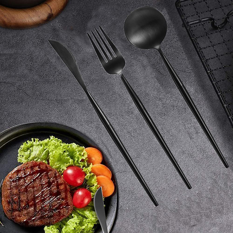 KAHACIYO Portable Reusable Cutlery Set, Camping Utensils, Stainless Steel Travel Flatware with Case, Knife Fork Spoon Set for Camping, Picnic and Office (Pocket Sized, Black)
