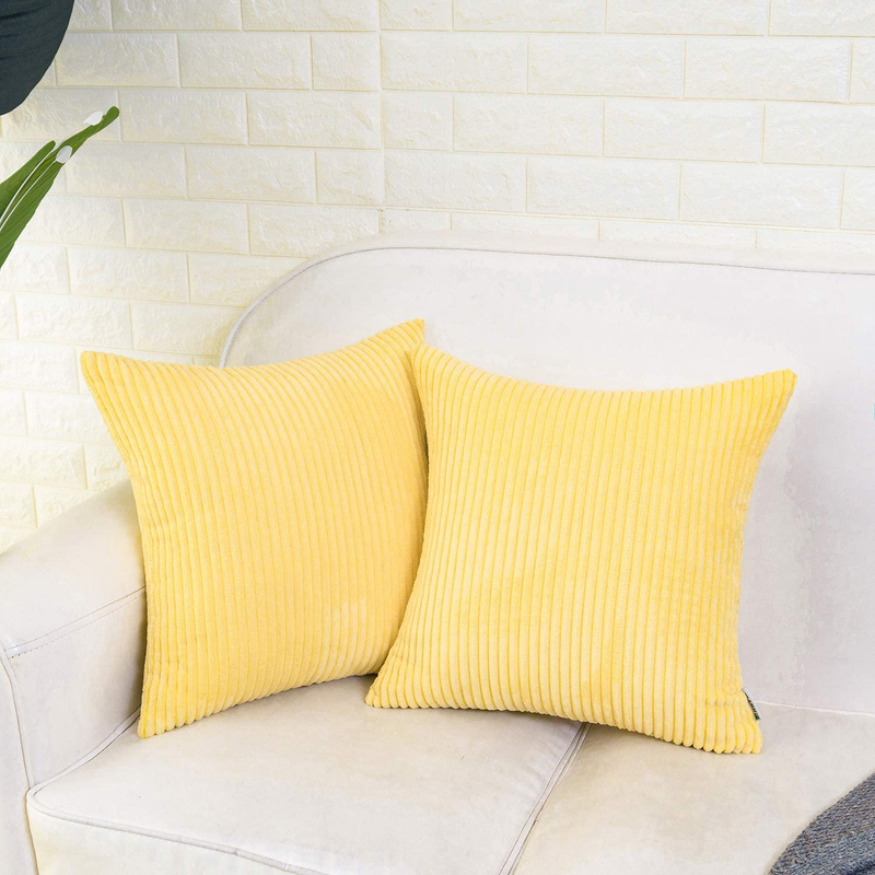 HWY 50 Pale Yellow Throw Pillow Covers Set 20X20 Inch, for Couch Sofa Living Room Bedroom Bed, Corduroy Soft Cozy, Solid Decorative Square Throw Pillows Case Cushion Cover, Pack of 2, Striped Home & Garden > Decor > Chair & Sofa Cushions HWY 50   