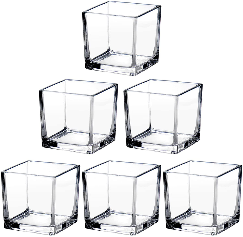Square Glass Vase Clear Flower Decorative Centerpiece for Home or Wedding, Candle Holder, 3" x 3", Set of 6 Home & Garden > Decor > Vases plant 3" 6PCS  