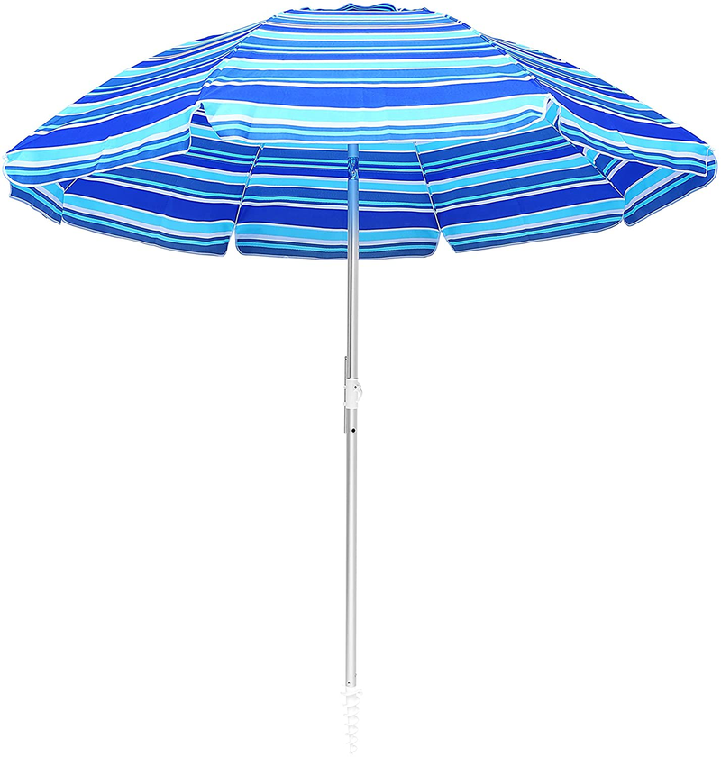 Ralawen 6.5ft Beach Umbrella with Sand Anchor & Tilt Mechanism Portable Sunshade Umbrella with Carry Bag for Beach Garden Outdoor (Orange) Home & Garden > Lawn & Garden > Outdoor Living > Outdoor Umbrella & Sunshade Accessories Ralawen Blue Green Stripe 6.5 FT 