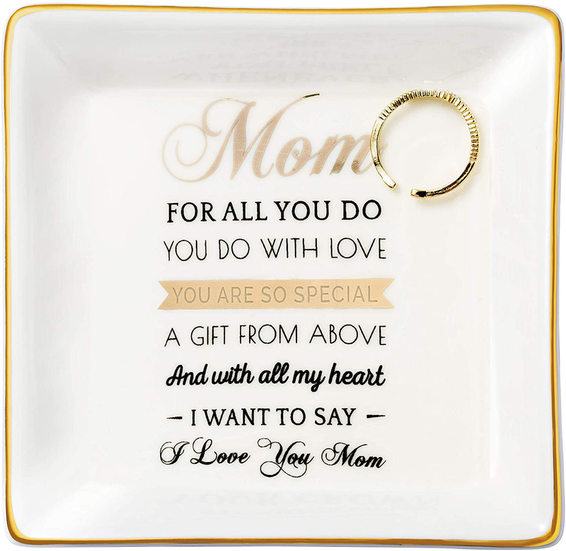 JoycuFF Gifts for Mom Ring Trinket Dish Decorative Mama Jewelry Tray Unique Presents for Birthday Mother's Day Thanksgiving Day Christmas Cute Home Decor Home & Garden > Decor > Decorative Trays Hongyang Mom for all you do you do with love  