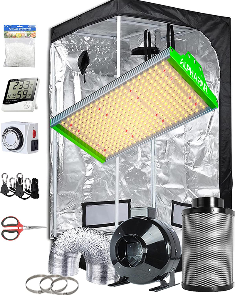 Topogrow Hydroponic Growing Tents Kit Complete Alphapar AQ300 LED Grow Light Lamp Full-Spectrum, 32"X32"X63"Indoor Grow Tent, 4" Ventilation Kit with Accessories for Plant Growing Sporting Goods > Outdoor Recreation > Camping & Hiking > Tent Accessories TopoGrow APQ300 36"X36"X72"Kit 