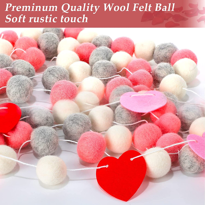 Chuangdi 3 Pieces Valentine'S Day Wool Felt Ball Garlands Colorful Pom Pom Garlands 6.5 Feet Long Handmade Felt Ball Heart Banner for Valentine'S Day Indoor Outdoor Decoration (Elegant Colors) Home & Garden > Decor > Seasonal & Holiday Decorations CHUANGDI   