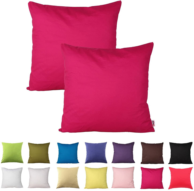 Queenie - 2 Pcs Solid Color Cotton Decorative Pillowcase Cushion Cover for Sofa Throw Pillow Case Available in 11 Colors & 5 Sizes (18 X 18 Inch (45 X 45 Cm), off White) Home & Garden > Decor > Chair & Sofa Cushions Queenie Wong Hot Pink 26 x 26 inch (65 x 65 cm) 