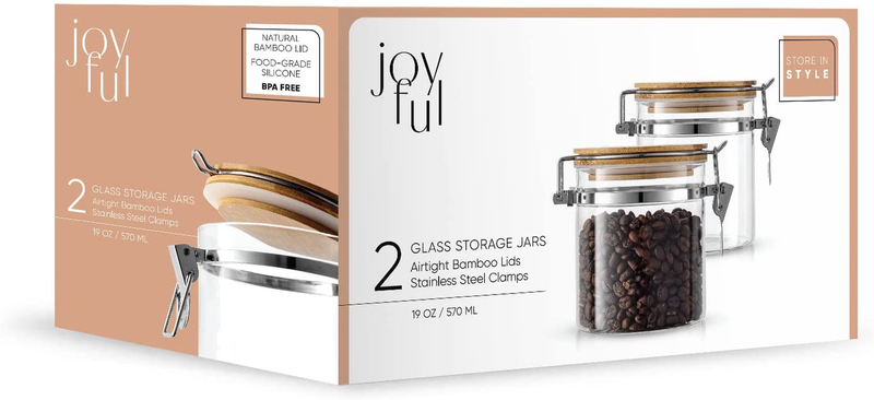 Joyjolt Glass Jars with Bamboo Lids (19 Fl Oz). 2PC Set of Airtight Storage Jars with Clamp Lids for Pantry Food Storage. Air Tight Sealable Glass Canisters Containers for Kitchen Organization Home & Garden > Kitchen & Dining > Food Storage JoyJolt   