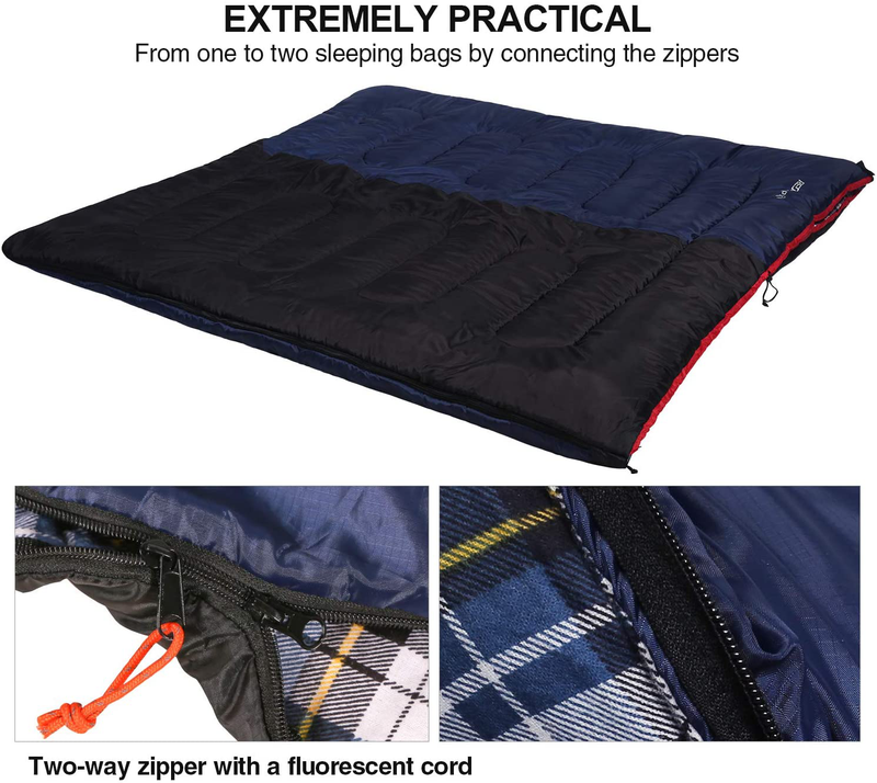 REDCAMP Cotton Flannel Sleeping Bag for Camping, 3-Season Comfortable Cotton Sleeping Bags for Adults, Envelope with 2/3/4Lbs Filling Sporting Goods > Outdoor Recreation > Camping & Hiking > Sleeping Bags REDCAMP   