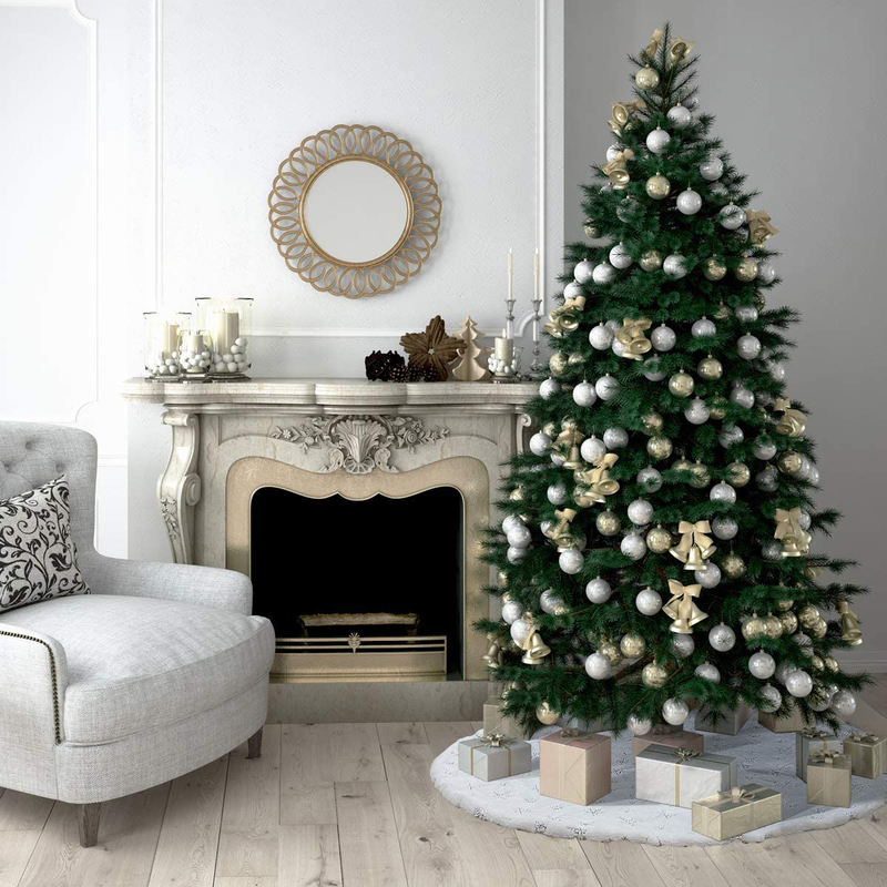 GIGALUMI 48 Inches Christmas Tree Skirt, White and Silver Christmas Tree Mat, Snowy White Faux Fur Tree Skirt for Xmas Holiday Home Party Decorations Ornaments (White/Silver) Home & Garden > Decor > Seasonal & Holiday Decorations > Christmas Tree Skirts GIGALUMI   