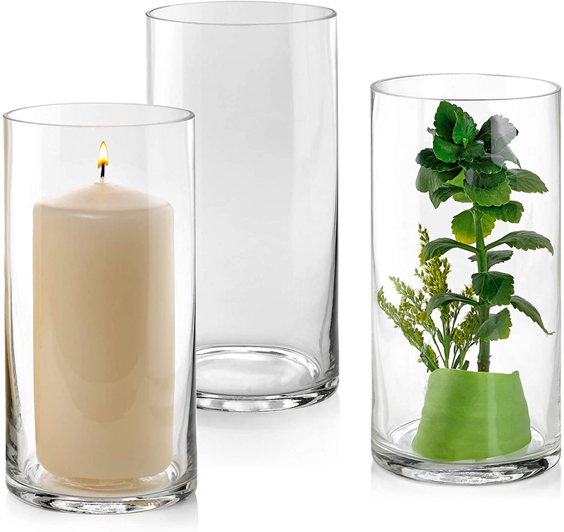 Set of 3 Glass Cylinder Vases 8 Inch Tall - Multi-use: Pillar Candle, Floating Candles Holders or Flower Vase – Perfect as a Wedding Centerpieces. (Clear) Home & Garden > Decor > Vases PARNOO   