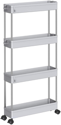 SPACEKEEPER Storage Cart 4 Tier Slim Mobile Shelving Unit Organizer Slide Out Storage Rolling Utility Cart Tower Rack for Kitchen Bathroom Laundry Narrow Places, Plastic & Stainless Steel, Gray Home & Garden > Household Supplies > Storage & Organization SPACEKEEPER Grey  