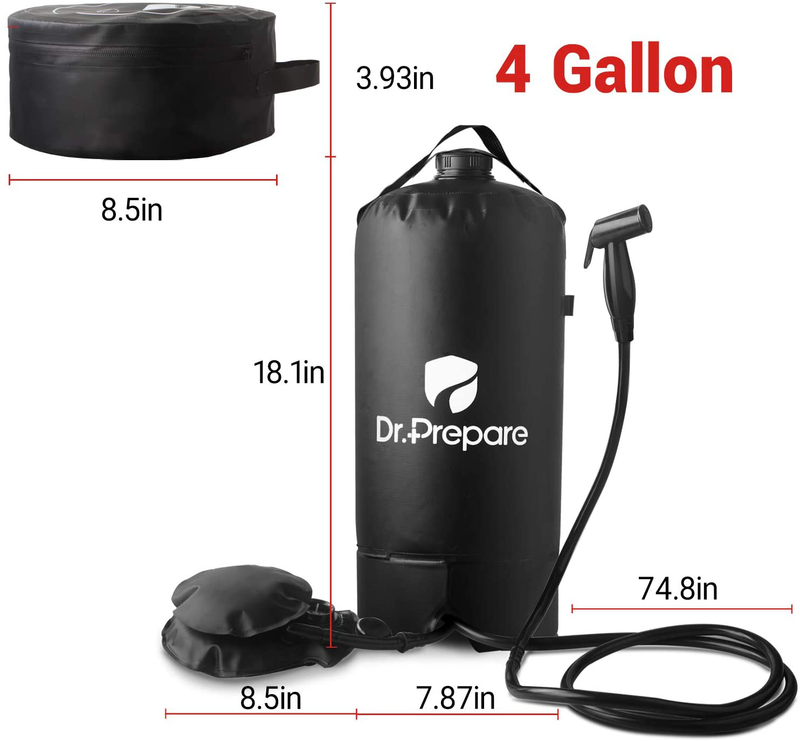 Dr. Prepare Camping Shower, 4 Gallons/15L Portable Camp Shower Bag with Upgraded Screw Lid, Water Level Window, Pressure Foot Pump, and Handy Nozzle, Solar Shower for Beach Camping Hiking Trip Sporting Goods > Outdoor Recreation > Camping & Hiking > Portable Toilets & ShowersSporting Goods > Outdoor Recreation > Camping & Hiking > Portable Toilets & Showers DR.PREPARE   