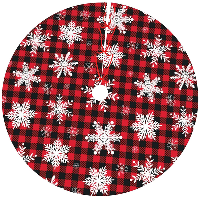 MOLIAN 48" Traditional Christmas Tree Skirt with Swirl Peppermint Candy Design Holiday Party Decoration Home & Garden > Decor > Seasonal & Holiday Decorations > Christmas Tree Skirts MOLIAN Snowflakes on Buffalo Plaid 36" 