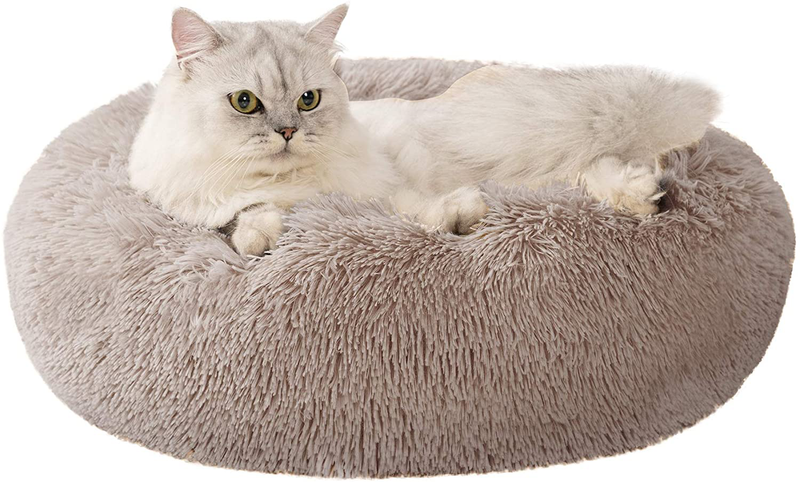 Love's cabin 20in Cat Beds for Indoor Cats - Cat Bed with Machine Washable, Waterproof Bottom - Coffee Fluffy Dog and Cat Calming Cushion Bed for Joint-Relief and Sleep Improvement Animals & Pet Supplies > Pet Supplies > Cat Supplies > Cat Beds Love's cabin Beige Taupe 27" 