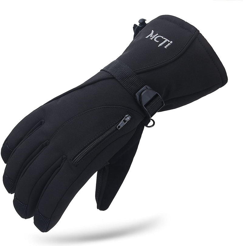 MCTi Waterproof Mens Ski Gloves Winter Warm 3M Thinsulate Snowboard Snowmobile Cold Weather Gloves  MCTi Black Medium 