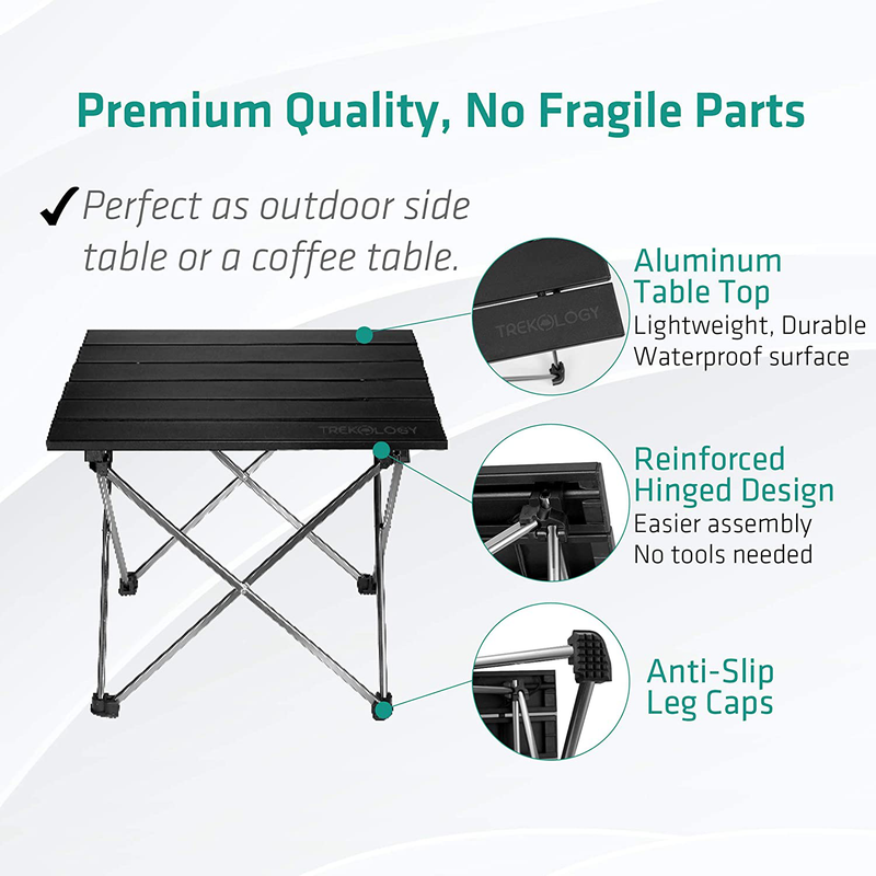 Small Folding Camping Table Portable Beach Table - Collapsible Foldable Picnic Table in a Bag - Mini Aluminum Side Table Lightweight Camp Tables for Outdoor Cooking, Backpacking, RV Fold, Travel Sporting Goods > Outdoor Recreation > Camping & Hiking > Camp Furniture Trekology   