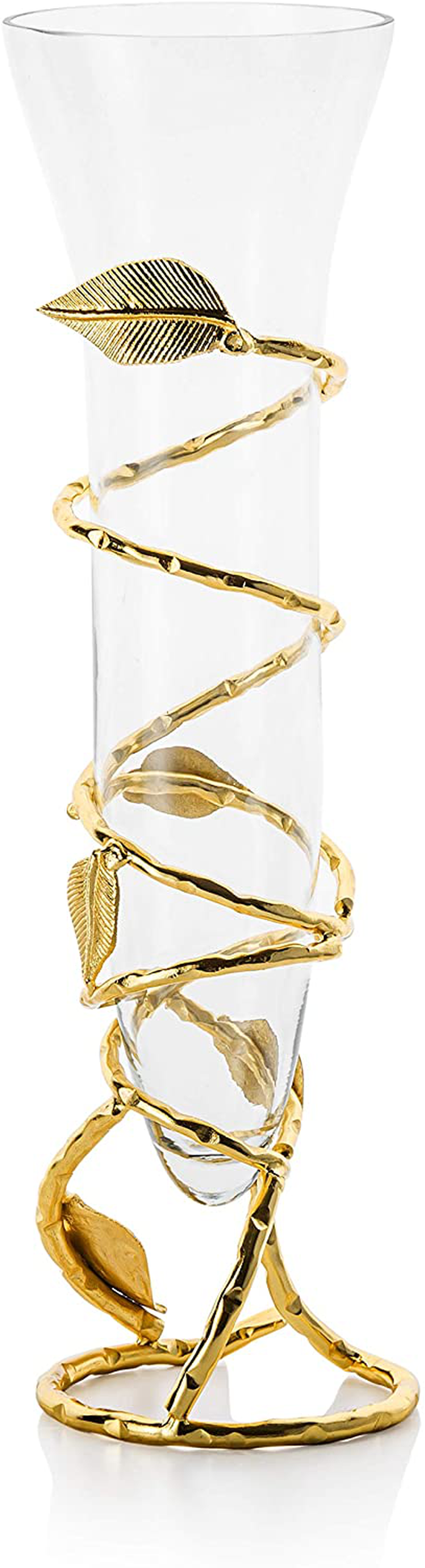 Clear Glass Vase with Gold Leaf Design Base-Measures: 16" H Home & Garden > Decor > Vases Classic Touch Decorium Default Title  