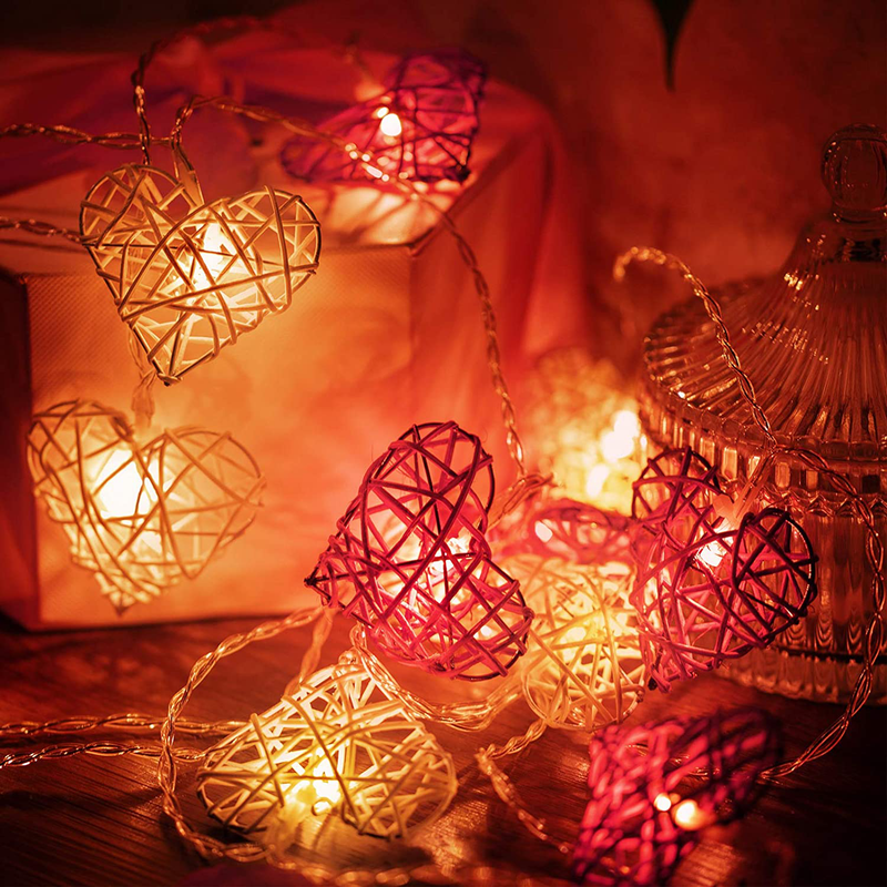 Heart String Lights, Vintage 3D Rattan Heart Shaped String Light, 6.5 Ft 12 Leds Fairy Battery Operated Twinkle Light for Mother'S Day Wedding Indoor Outdoor Bedroom Garden Home Party Decoration Home & Garden > Decor > Seasonal & Holiday Decorations Enhon   
