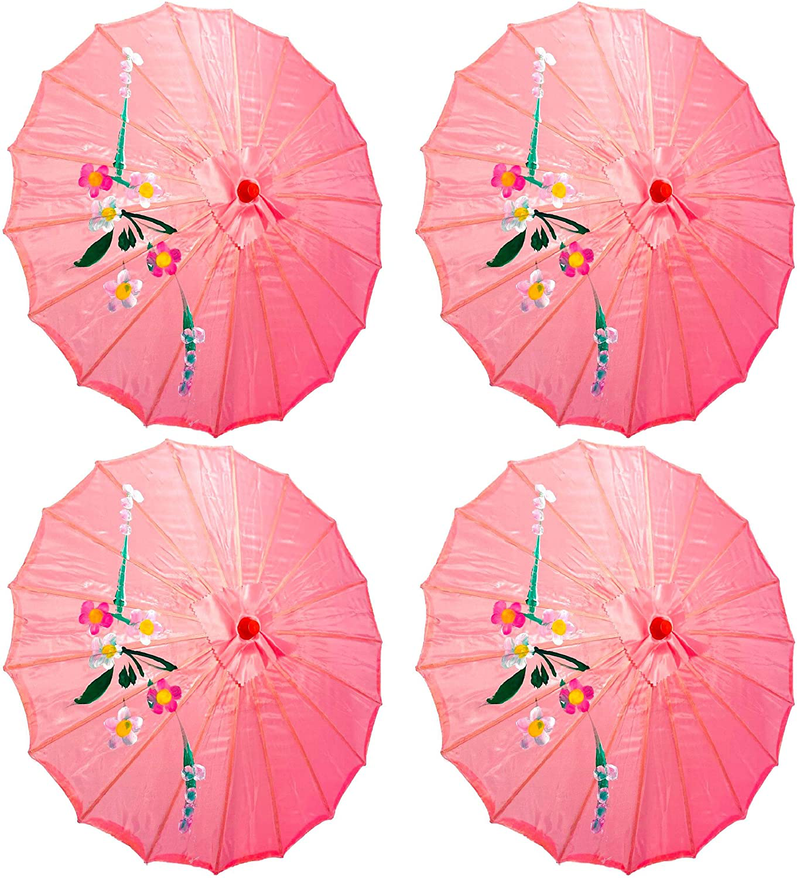 TJ Global PACK OF 4 Japanese Chinese Kids Size 22" Umbrella Parasol For Wedding Parties, Photography, Costumes, Cosplay, Decoration And Other Events - 4 Umbrellas (Pink) Home & Garden > Lawn & Garden > Outdoor Living > Outdoor Umbrella & Sunshade Accessories TJ Global Pink  