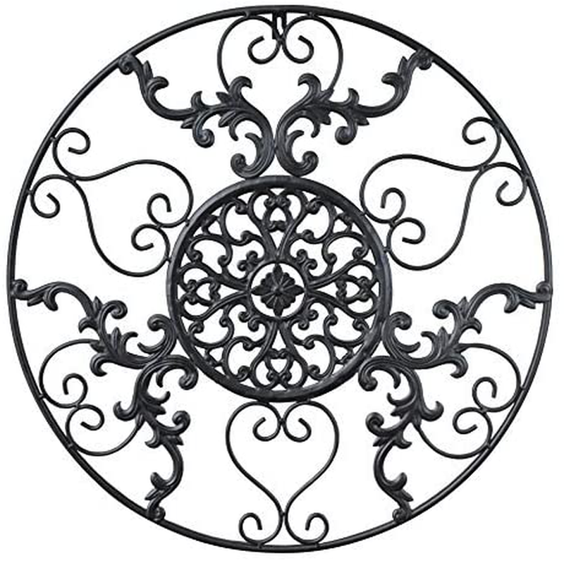 gb Home Collection Metal Wall Decor, Decorative Victorian Style Hanging Art, Steel Decor, Circular Medallion Design, 23.5 x 23.5 inches, Black Circle Home & Garden > Decor > Artwork > Sculptures & Statues gb Home Collection Black  
