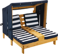 Kidkraft Wooden Outdoor Double Chaise Lounge with Cup Holders, Kid'S Patio Furniture, Gift for Ages 3+, Espresso with Oatmeal and White Striped Fabric, Gift for Ages 3-8 Sporting Goods > Outdoor Recreation > Camping & Hiking > Camp Furniture KidKraft Navy Stripe  