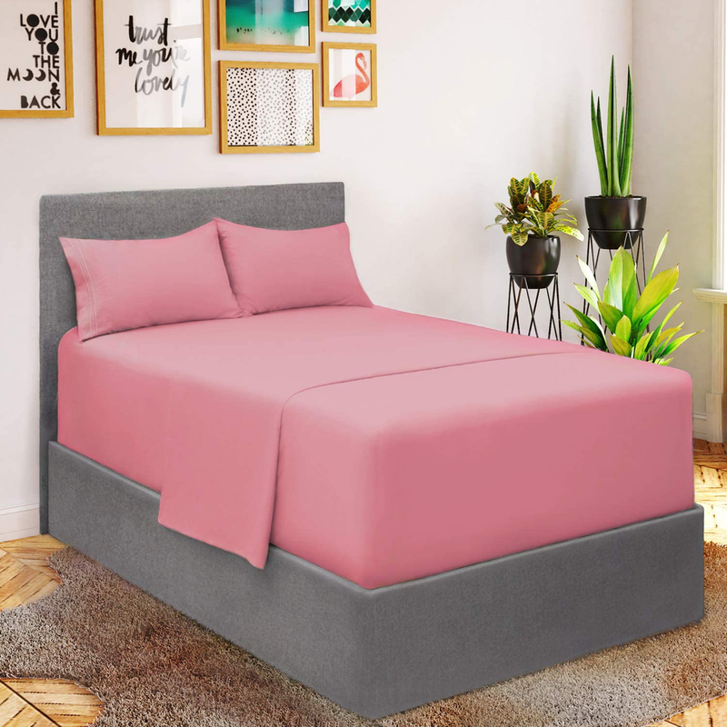 Mellanni Queen Sheet Set - Hotel Luxury 1800 Bedding Sheets & Pillowcases - Extra Soft Cooling Bed Sheets - Deep Pocket up to 16 inch Mattress - Wrinkle, Fade, Stain Resistant - 4 Piece (Queen, White) Home & Garden > Linens & Bedding > Bedding Mellanni Pink EXTRA DEEP pocket - Full size 