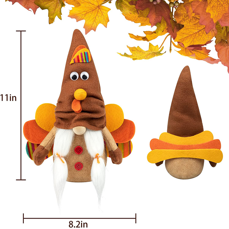 D-FantiX Turkey Fall Gnomes Plush Decor, 2Pack Squeaky Handmade Tomte Swedish Gnome Doll Scandinavian Figurine Thanksgiving Gnomes Plush Ornaments Thanksgiving Holiday Home Table Decorations Gifts