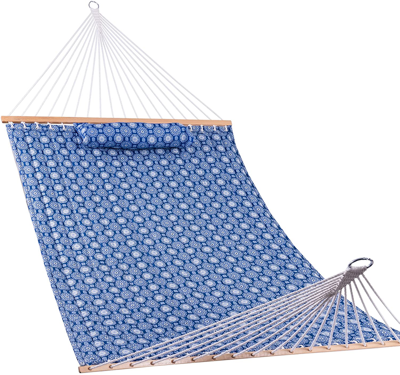 Lazy Daze 12 FT Double Quilted Fabric Hammock with Spreader Bars and Detachable Pillow, 2 Person Hammock for Outdoor Patio Backyard Poolside, 450 LBS Weight Capacity, Dark Cream Home & Garden > Lawn & Garden > Outdoor Living > Hammocks Lazy Daze Hammocks Blue Floral  