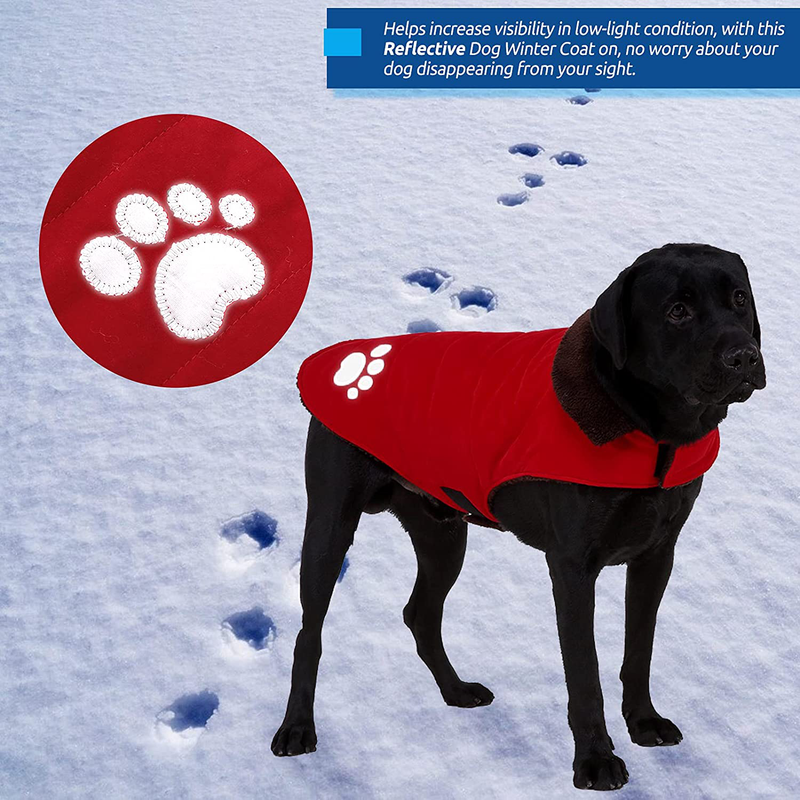 KOESON Windproof Dog Winter Coat, Reflective Dog Cold Weather Coat Winter Jacket for Small, Medium & Large Dogs, Polar Fleece Lining Pet Warm Clothing Wind Breaker with Leash Hole