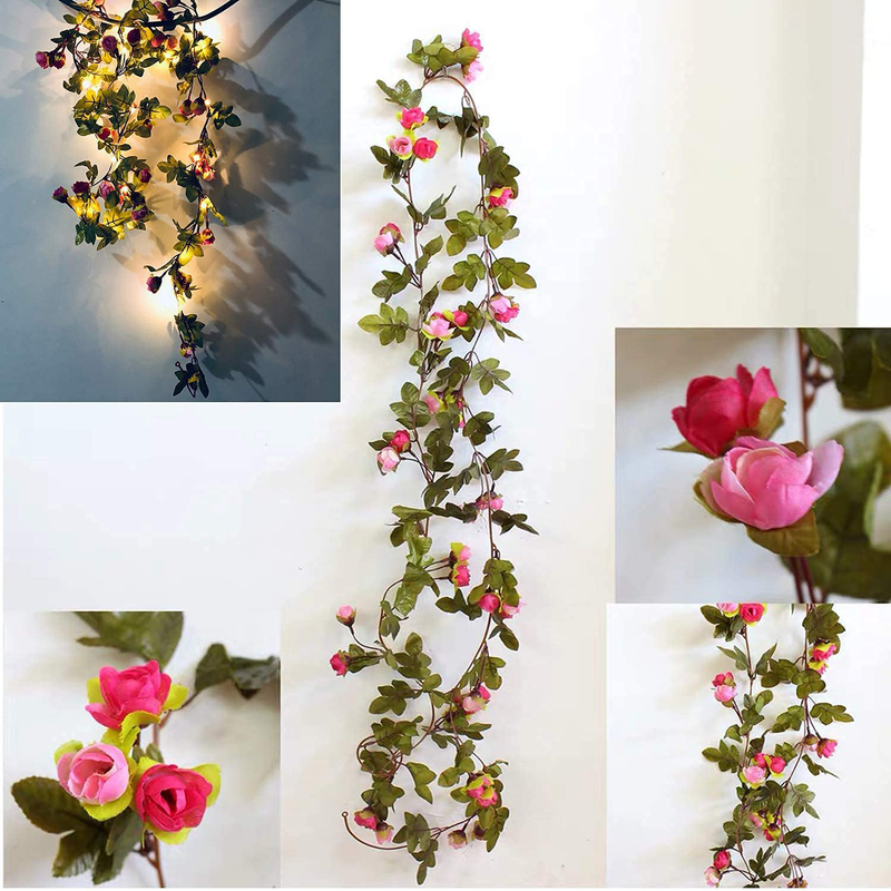 Fielegen 20LED Artificial Rose Flower Garland with Lights, Battery Operated 7.2Ft Rose Vine Fairy String Lights with 42Pcs Flowers for Valentine'S Day, Wedding Bedroom Party Wreath Decor Floral Design Home & Garden > Decor > Seasonal & Holiday Decorations Fielegen   