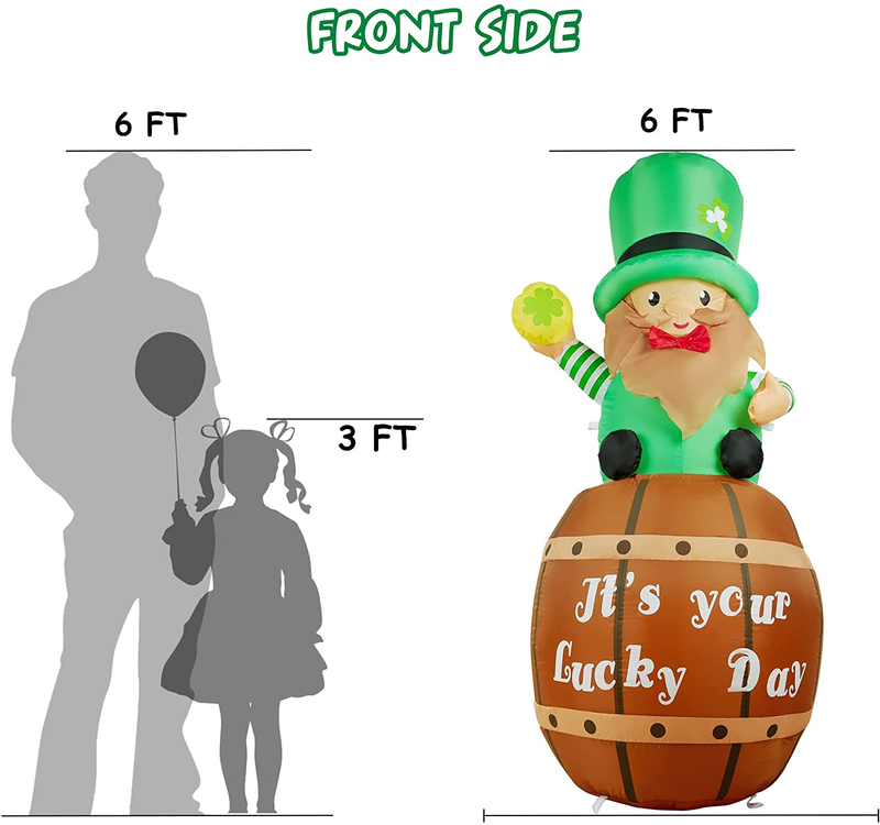 HOOJO 6 FT Height St Patricks Day Inflatables Decorations, Outdoor Decor St Patricks Day Decorations for the Home, Leprechaun with Beer Build-In LED for Holiday Lawn, Yard Decor, Garden Arts & Entertainment > Party & Celebration > Party Supplies HOOJO   