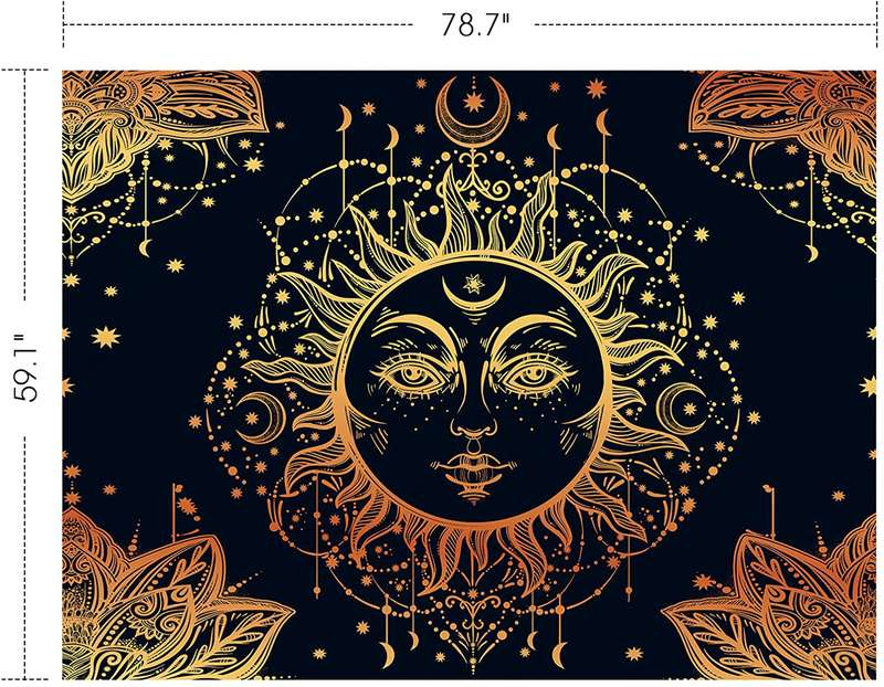 Sun and Moon Tapestry Wall Hanging Black and Golden Psychedelic Tapestries for Bedroom Decor Mystic Mandala Indie Dorm Aesthetic Decorations (Polyester, 59.1" X 78.7") Home & Garden > Decor > Artwork > Decorative Tapestries APKOL   
