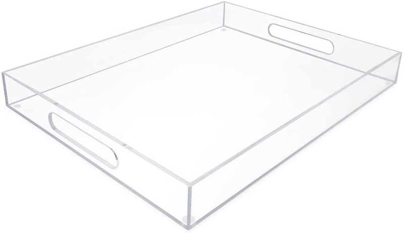 Isaac Jacobs Clear Acrylic Serving Tray (11x14) with Cutout Handles, Spill-Proof, Stackable Organizer, Space-Saver, Food & Drinks Server, Indoors/Outdoors, Lucite Storage Décor & More Home & Garden > Decor > Decorative Trays Isaac Jacobs International Clear 14x18 