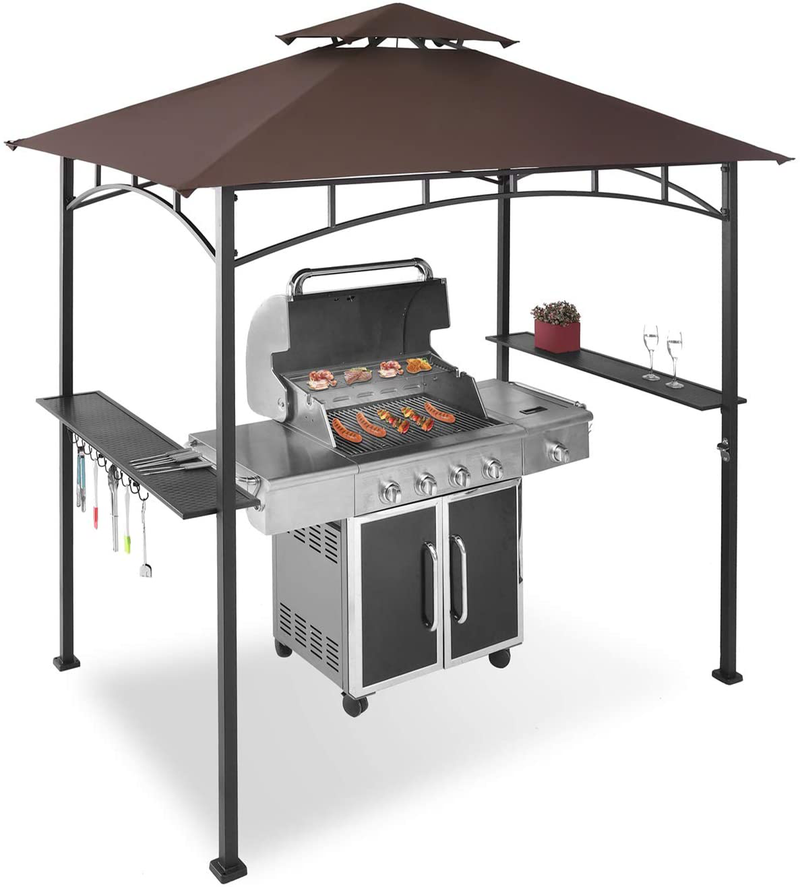 FAB BASED 8x5 Grill Gazebo Canopy for Patio Outdoor BBQ Gazebo with Shelves Barbeque Grill Canopy with Extra 2 LED Lights Home & Garden > Lawn & Garden > Outdoor Living > Outdoor Structures > Canopies & Gazebos FAB BASED Brown normal 